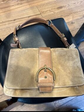 Women’s Suede & Leather Shoulder Bag in Tan COACH brand y2k vibes